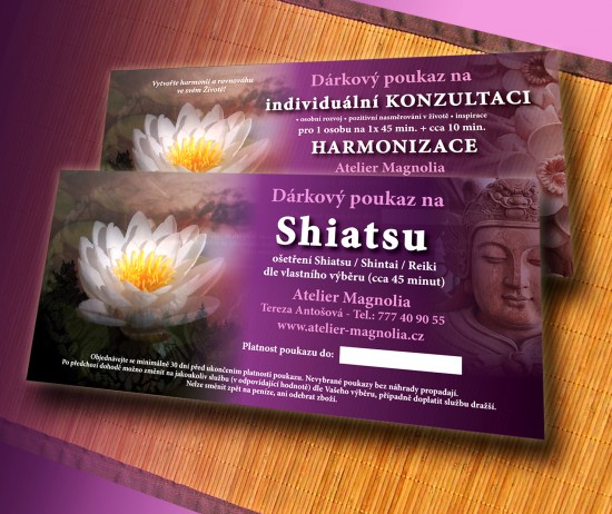 Dárkové poukazy Čchi-kung, Shiatsu, Konzultace, Harmonizace Atelier Magnolia Pardubice