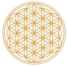 Zlatá samolepka Květ Života - symbol posvátné egyptské geometrie - á 15 Kč (průměr 4 cm)